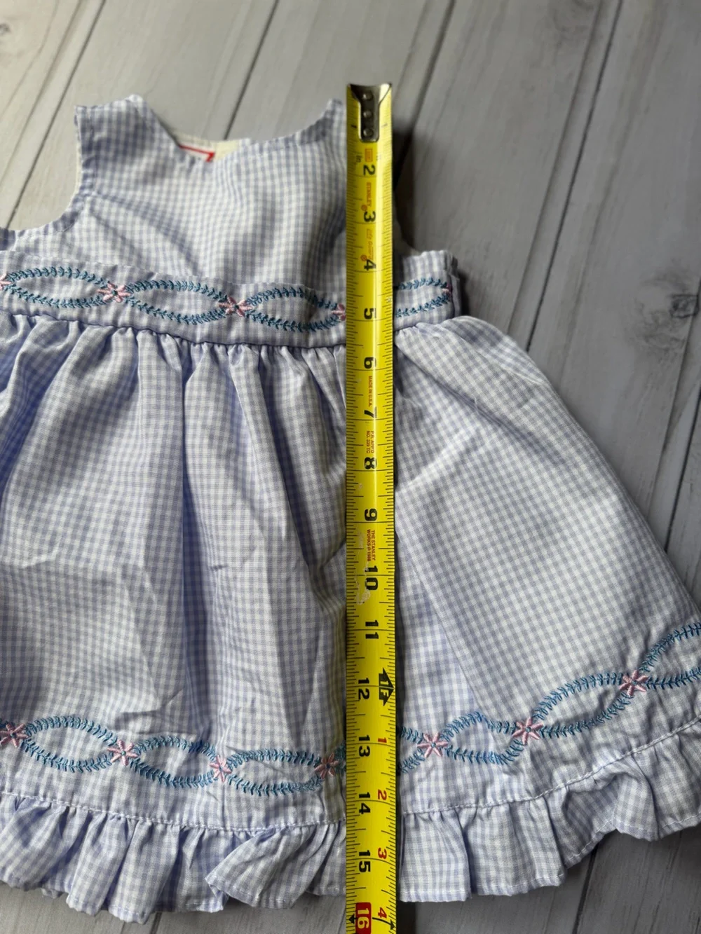 Vintage 90’s Baby Togs blue white gingham sleeveless embroidered dress. 3-6 mo
